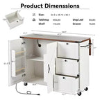 Kitchen Island with Drop Leaf, Power Outlet, Internal Storage Rack, Rolling Kitchen Cart on 5 Wheels with 5 Open Side Racks (Bar Stools Not Included)
