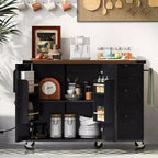 Kitchen Island with Drop Leaf, Power Outlet, Internal Storage Rack, Rolling Kitchen Cart on 5 Wheels with 5 Open Side Racks (Bar Stools Not Included)