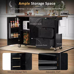 Kitchen Island with Drop Leaf, Power Outlet, Internal Storage Rack, Rolling Kitchen Cart on 5 Wheels with 5 Open Side Racks (Bar Stools Not Included)