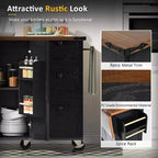 Kitchen Island with Drop Leaf, Power Outlet, Internal Storage Rack, Rolling Kitchen Cart on 5 Wheels with 5 Open Side Racks (Bar Stools Not Included)