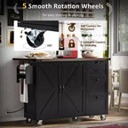 Kitchen Island with Drop Leaf, Power Outlet, Internal Storage Rack, Rolling Kitchen Cart on 5 Wheels with 5 Open Side Racks (Bar Stools Not Included)