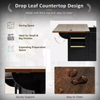 Kitchen Island with Drop Leaf, Power Outlet, Internal Storage Rack, Rolling Kitchen Cart on 5 Wheels with 5 Open Side Racks (Bar Stools Not Included)