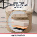 Ornavo Home Decor Large 20 Round Collapsible Storage Ottoman with Nailhead Trim for Living Room and Bedroom