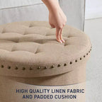 Ornavo Home Decor Large 20 Round Collapsible Storage Ottoman with Nailhead Trim for Living Room and Bedroom