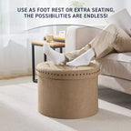 Ornavo Home Decor Large 20 Round Collapsible Storage Ottoman with Nailhead Trim for Living Room and Bedroom