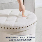 Ornavo Home Decor Large 20 Round Collapsible Storage Ottoman with Nailhead Trim for Living Room and Bedroom