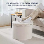 Ornavo Home Decor Large 20 Round Collapsible Storage Ottoman with Nailhead Trim for Living Room and Bedroom