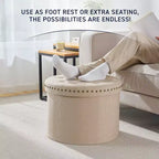 Ornavo Home Decor Large 20 Round Collapsible Storage Ottoman with Nailhead Trim for Living Room and Bedroom