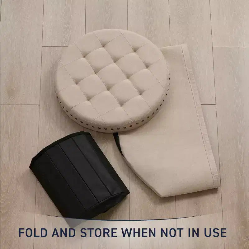 Ornavo Home Decor Large 20 Round Collapsible Storage Ottoman with Nailhead Trim for Living Room and Bedroom