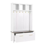 CLIHOME Versatile 4-in-1 Hall Tree with 6 Golden Hooks, Wood Grain Bench with Multiple Storage Space, Entryway Coat Rack with 2 Drawers