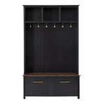 CLIHOME Versatile 4-in-1 Hall Tree with 6 Golden Hooks, Wood Grain Bench with Multiple Storage Space, Entryway Coat Rack with 2 Drawers