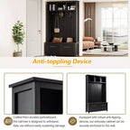 CLIHOME Versatile 4-in-1 Hall Tree with 6 Golden Hooks, Wood Grain Bench with Multiple Storage Space, Entryway Coat Rack with 2 Drawers