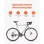 VEVOR Road Bike, 700C Wheels Racing Bike, L-TWOO 14 Speeds Drivetrain City Commuter Road Bicycle with Lightweight Aluminum Alloy Frame, Grey