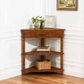 Hostack 33.8'' Small Triangle Corner Table with 3 Tiers, Solid Wood Legs for Small Spaces and Living Room, Brown