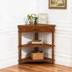 Hostack 33.8'' Small Triangle Corner Table with 3 Tiers, Solid Wood Legs for Small Spaces and Living Room, Brown