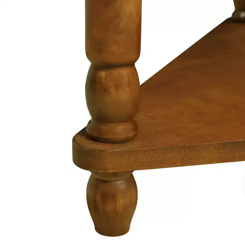Hostack Tavolino da Angolo Triangolare Piccolo da 33,8'' con 3 Ripiani, Gambe in Legno Massiccio per Piccoli Spazi e Soggiorno, Marrone