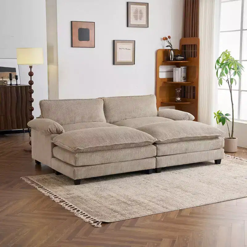 Karl Home |90'' W Off-white Corduroy Modular Cloud Couch Sleeper Sofa