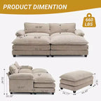 Karl Home |90'' W Off-white Corduroy Modular Cloud Couch Sleeper Sofa