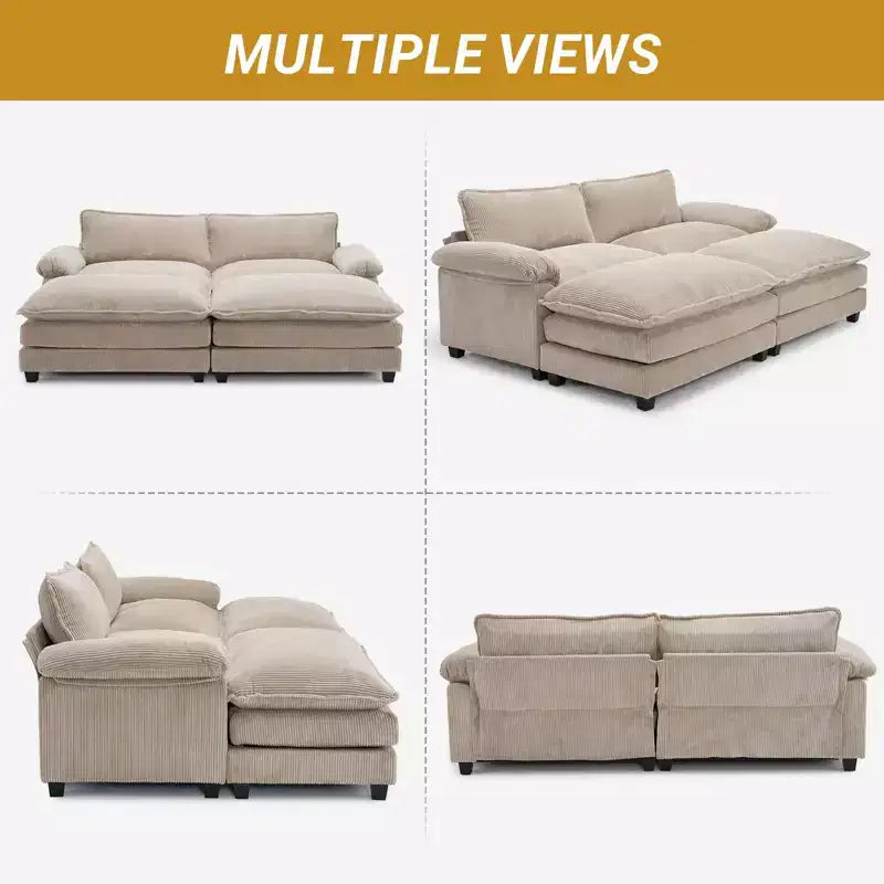 Karl Home |90'' W Off-white Corduroy Modular Cloud Couch Sleeper Sofa