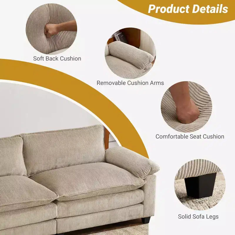 Karl Home |90'' W Off-white Corduroy Modular Cloud Couch Sleeper Sofa