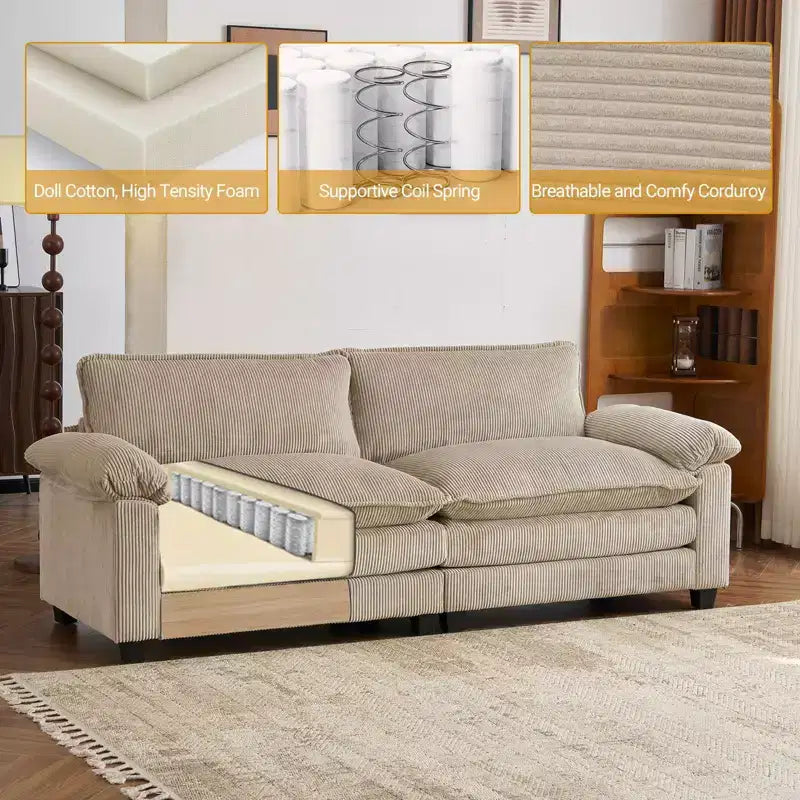 Karl Home |90'' W Off-white Corduroy Modular Cloud Couch Sleeper Sofa