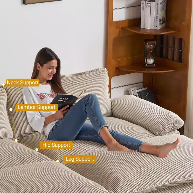 Karl Home |90'' W Off-white Corduroy Modular Cloud Couch Sleeper Sofa