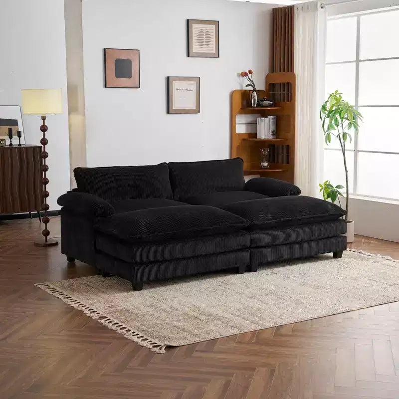 Karl Home |90'' W Off-white Corduroy Modular Cloud Couch Sleeper Sofa