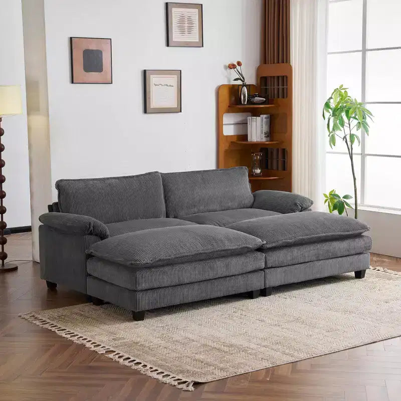 Karl Home |90'' W Off-white Corduroy Modular Cloud Couch Sleeper Sofa