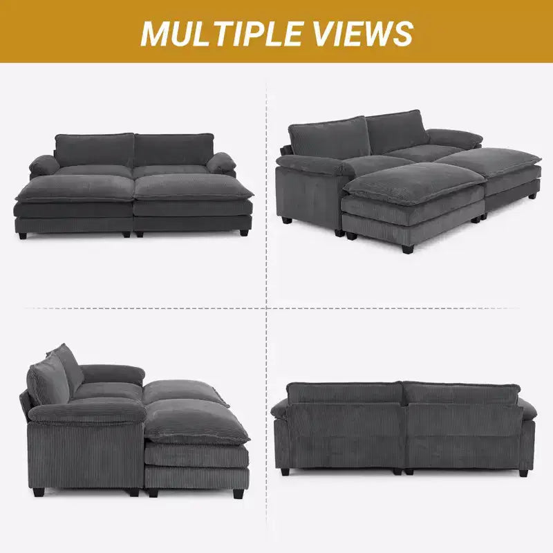 Karl Home |90'' W Off-white Corduroy Modular Cloud Couch Sleeper Sofa