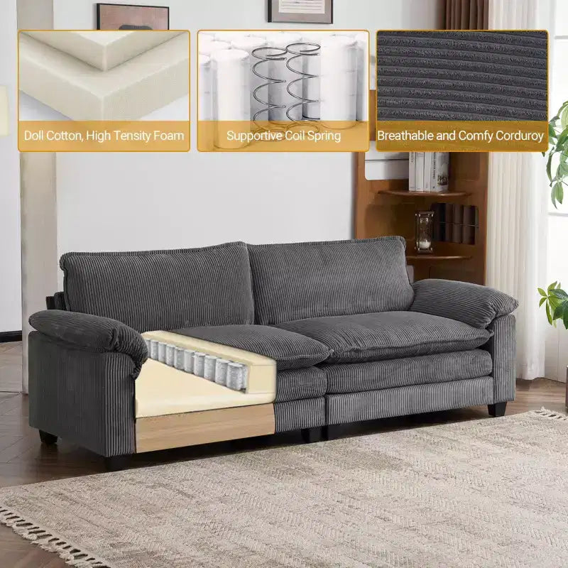 Karl Home |90'' W Off-white Corduroy Modular Cloud Couch Sleeper Sofa