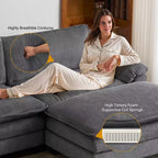 Karl Home |90'' W Off-white Corduroy Modular Cloud Couch Sleeper Sofa