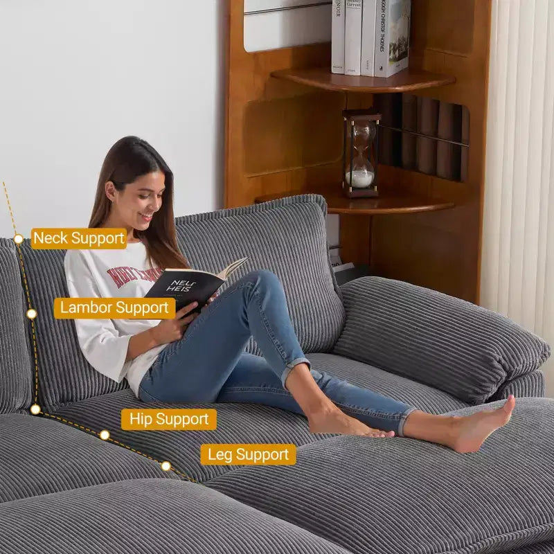 Karl Home |90'' W Off-white Corduroy Modular Cloud Couch Sleeper Sofa