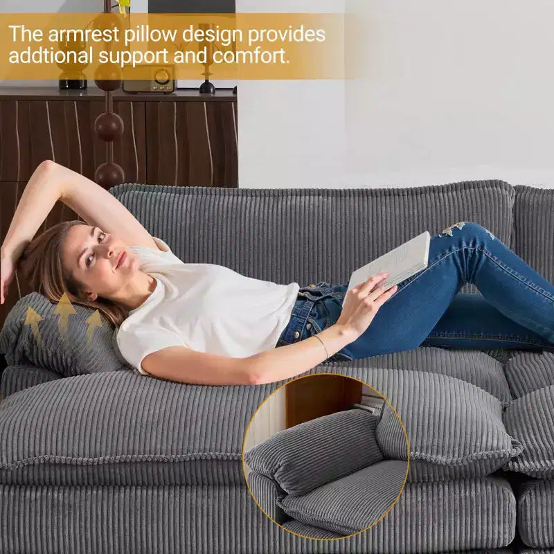 Karl Home |90'' W Off-white Corduroy Modular Cloud Couch Sleeper Sofa