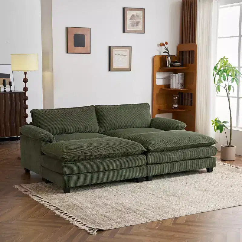 Karl Home |90'' W Off-white Corduroy Modular Cloud Couch Sleeper Sofa