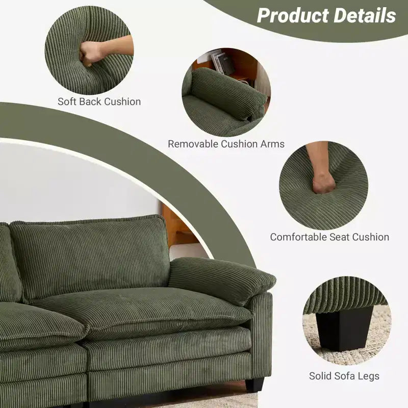 Karl Home |90'' W Off-white Corduroy Modular Cloud Couch Sleeper Sofa