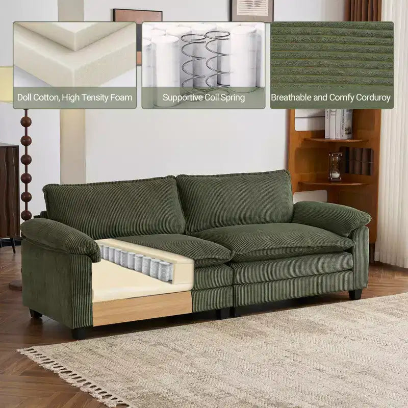Karl Home |90'' W Off-white Corduroy Modular Cloud Couch Sleeper Sofa