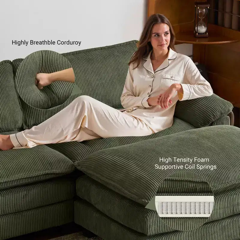 Karl Home |90'' W Off-white Corduroy Modular Cloud Couch Sleeper Sofa