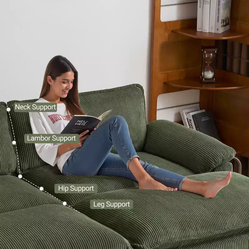 Karl Home |90'' W Off-white Corduroy Modular Cloud Couch Sleeper Sofa