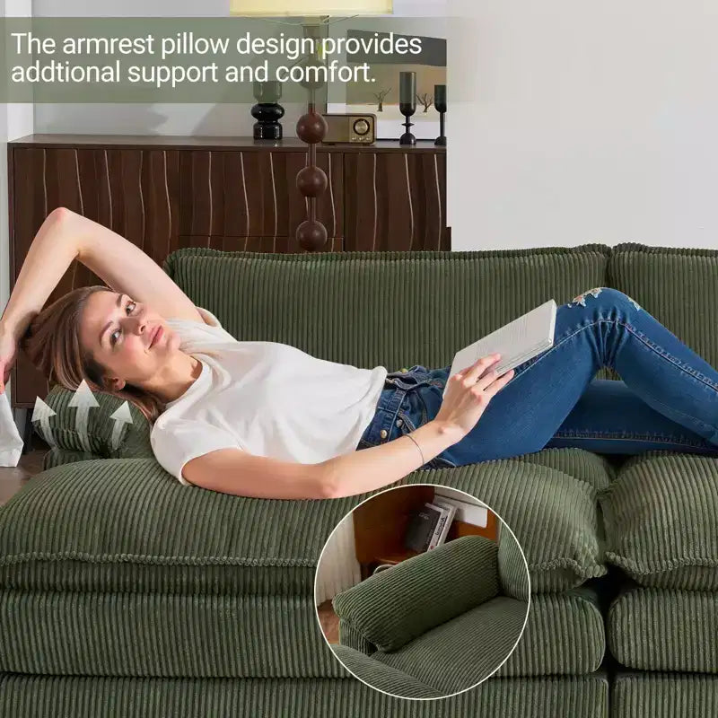 Karl Home |90'' W Off-white Corduroy Modular Cloud Couch Sleeper Sofa