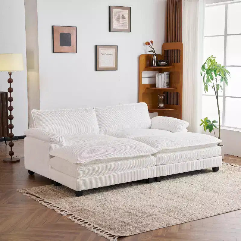 Karl Home |90'' W Off-white Corduroy Modular Cloud Couch Sleeper Sofa