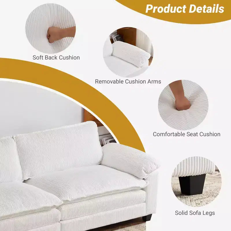 Karl Home |90'' W Off-white Corduroy Modular Cloud Couch Sleeper Sofa