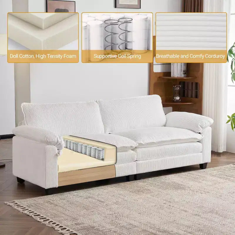 Karl Home |90'' W Off-white Corduroy Modular Cloud Couch Sleeper Sofa