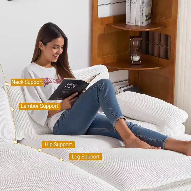 Karl Home |90'' W Off-white Corduroy Modular Cloud Couch Sleeper Sofa