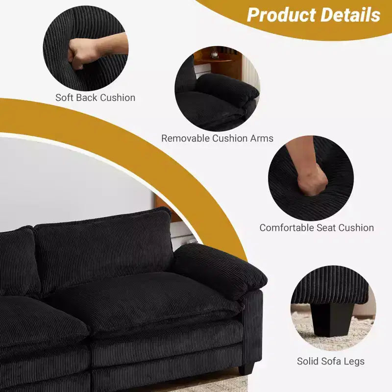 Karl Home |90'' W Off-white Corduroy Modular Cloud Couch Sleeper Sofa