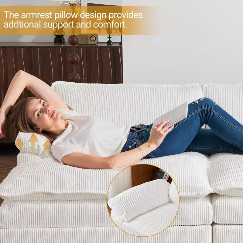 Karl Home |90'' W Off-white Corduroy Modular Cloud Couch Sleeper Sofa