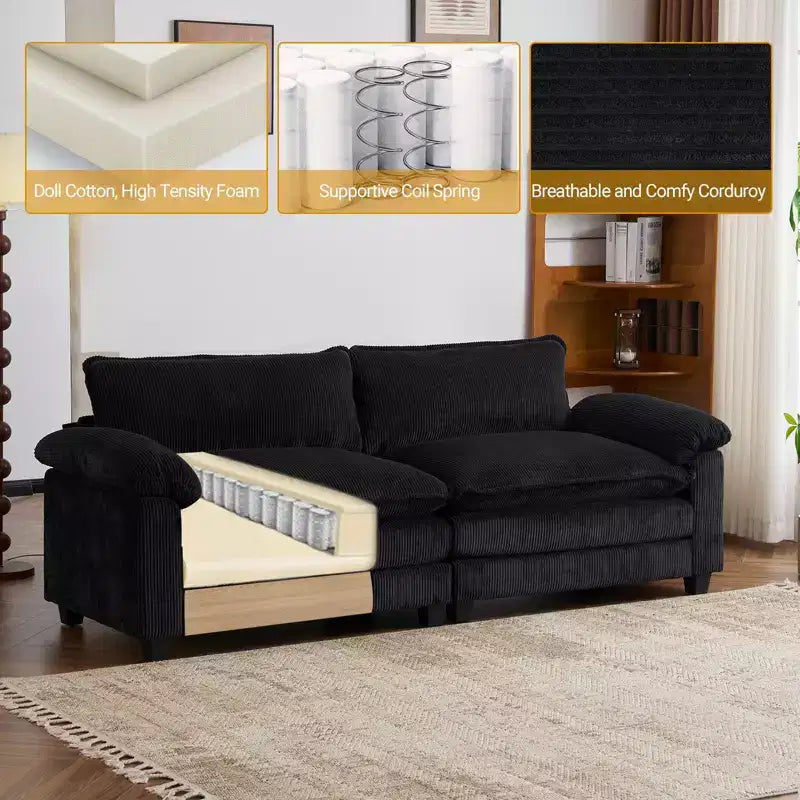 Karl Home |90'' W Off-white Corduroy Modular Cloud Couch Sleeper Sofa