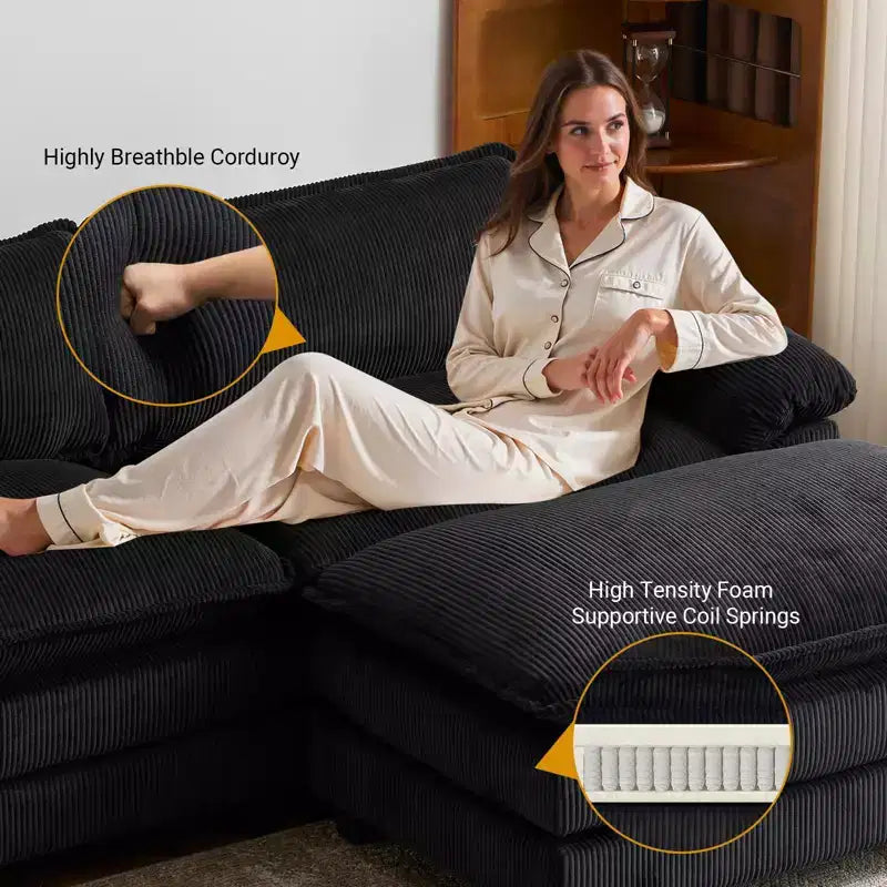 Karl Home |90'' W Off-white Corduroy Modular Cloud Couch Sleeper Sofa
