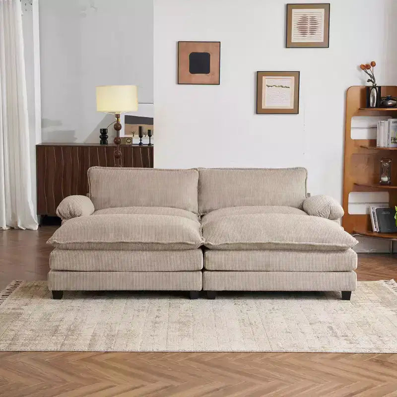 Karl Home |90'' W Off-white Corduroy Modular Cloud Couch Sleeper Sofa