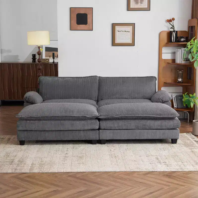 Karl Home |90'' W Off-white Corduroy Modular Cloud Couch Sleeper Sofa