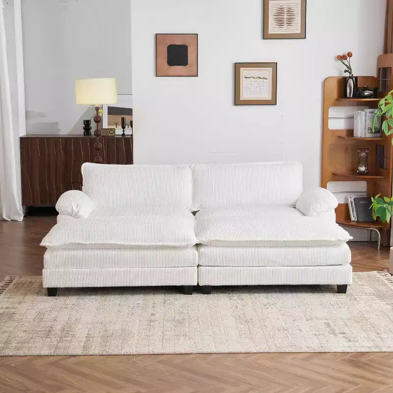 Karl Home |90'' W Off-white Corduroy Modular Cloud Couch Sleeper Sofa